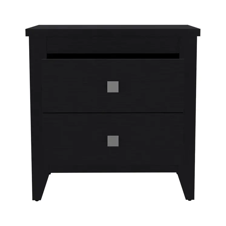 24" Black Wood Two Drawer Nightstand