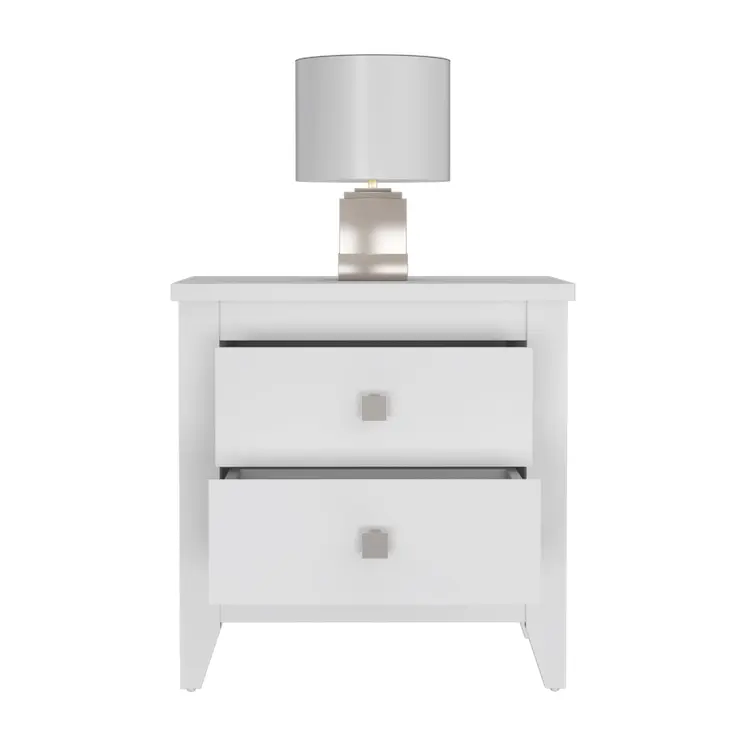 24" White Two Drawer Faux Wood Nightstand