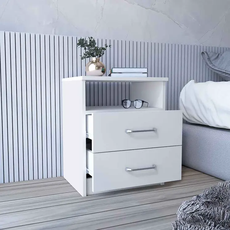 20" White Wood Two Drawer Nightstand