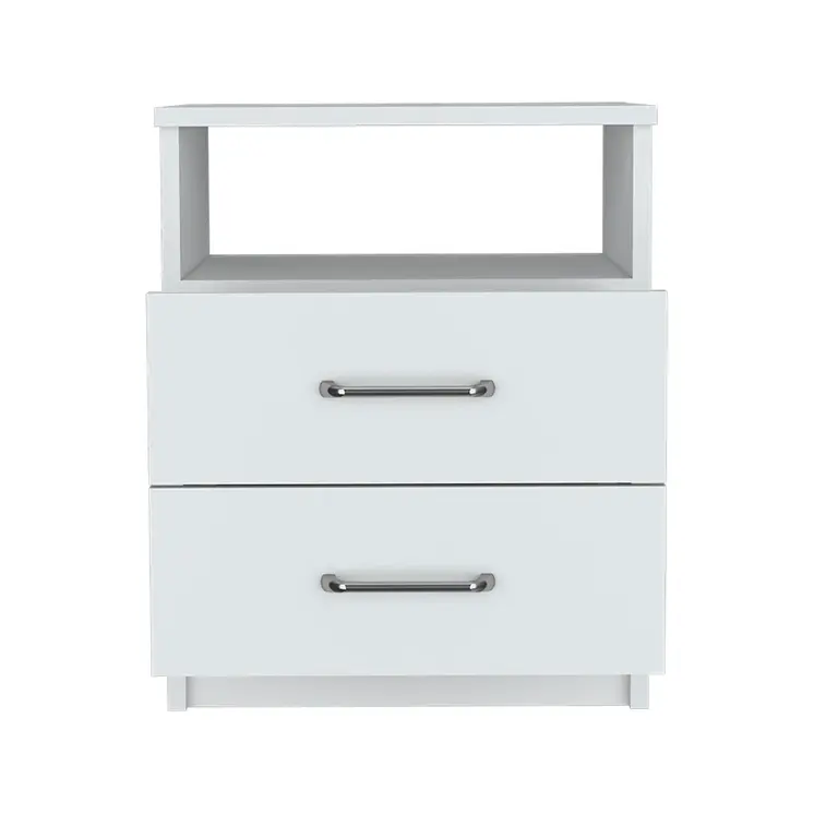 20" White Wood Two Drawer Nightstand