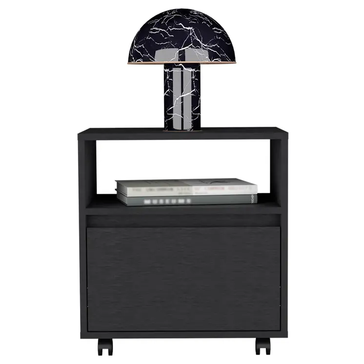 21" Black Wood One Drawer Nightstand