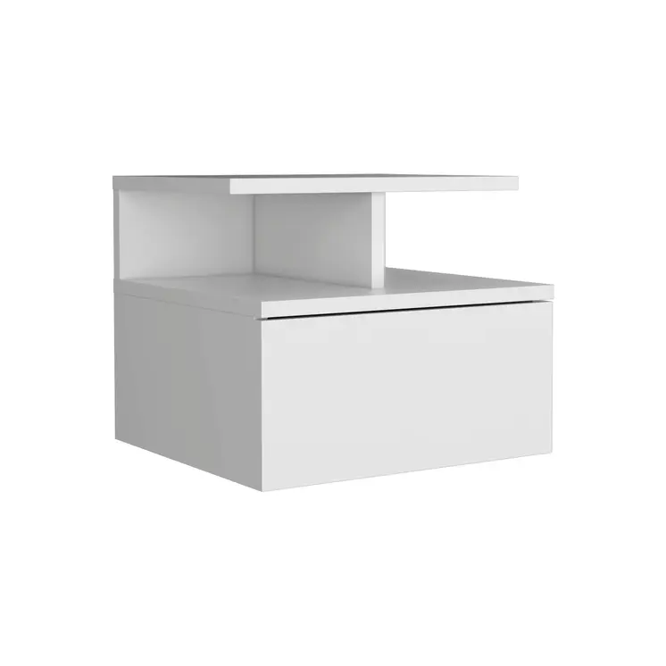 12" White Wood One Drawer Floating Nightstand