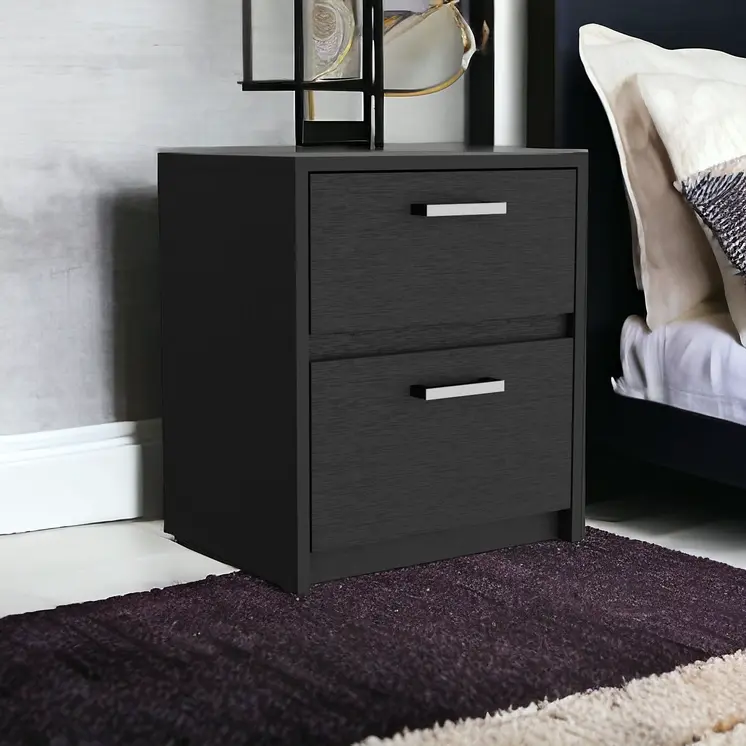 19" Black Wood Two Drawer Nightstand
