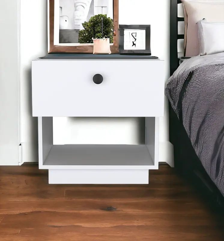 20" White Wood One Drawer Nightstand