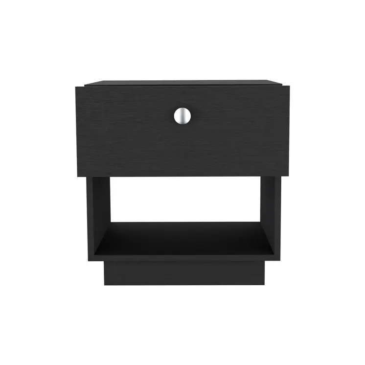 20" Black Wood One Drawer Nightstand