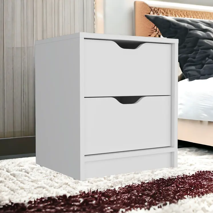 19" White Wood Two Drawer Nightstand