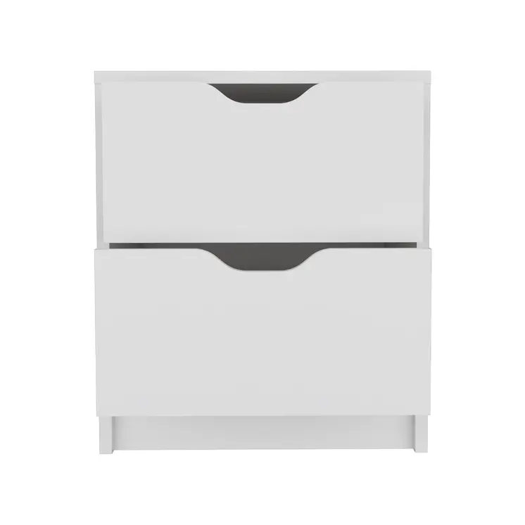 19" White Wood Two Drawer Nightstand
