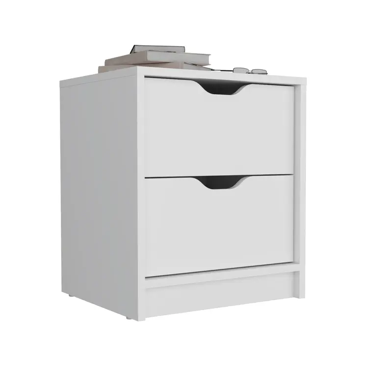 19" White Wood Two Drawer Nightstand