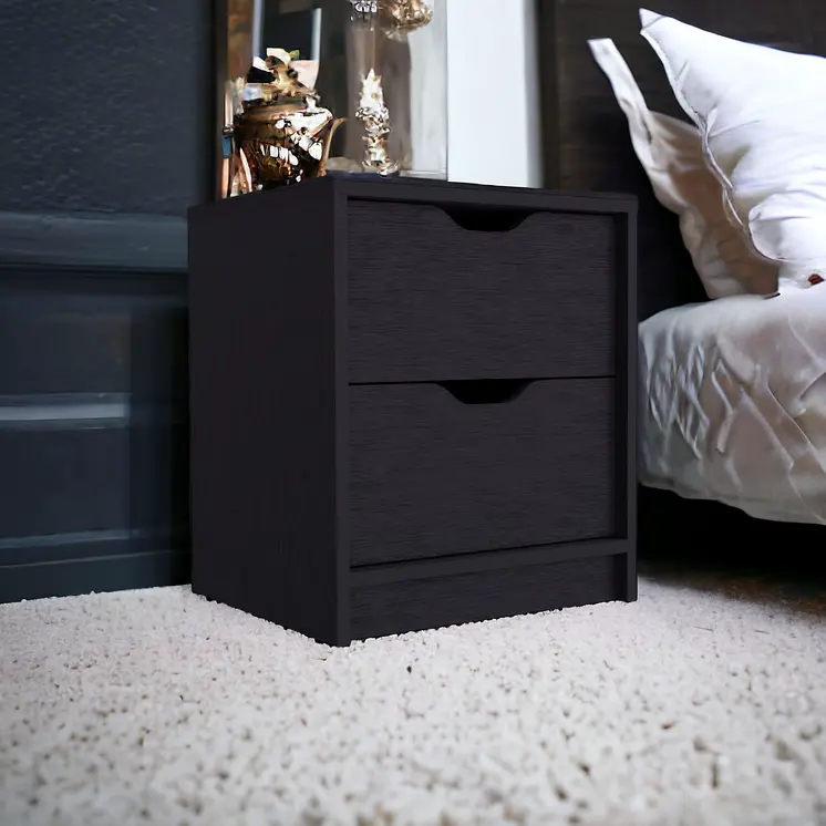 19" Black Wood Two Drawer Nightstand