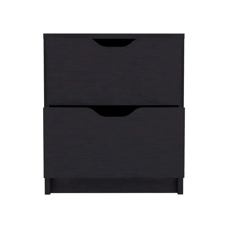 19" Black Wood Two Drawer Nightstand