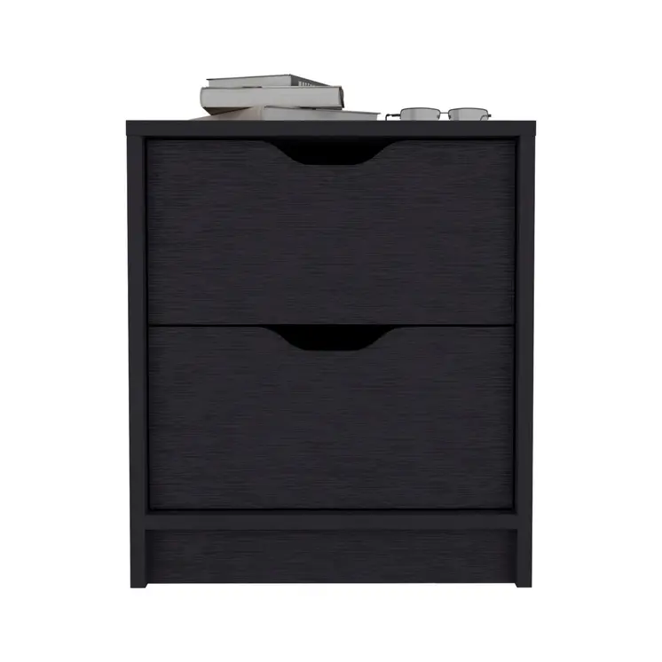 19" Black Wood Two Drawer Nightstand