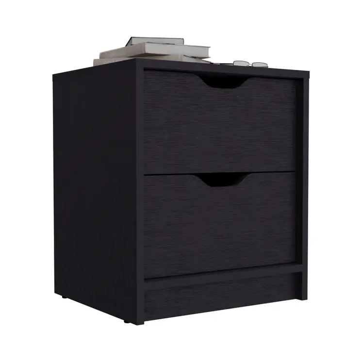 19" Black Wood Two Drawer Nightstand