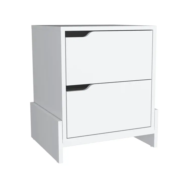 20" White Wood Two Drawer Nightstand