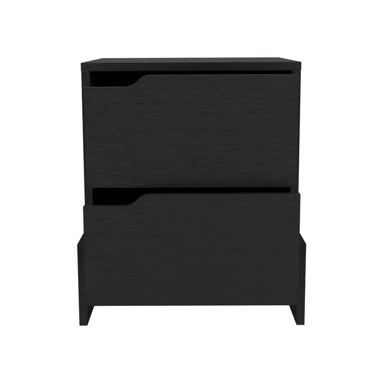 20" Black Wood Two Drawer Nightstand