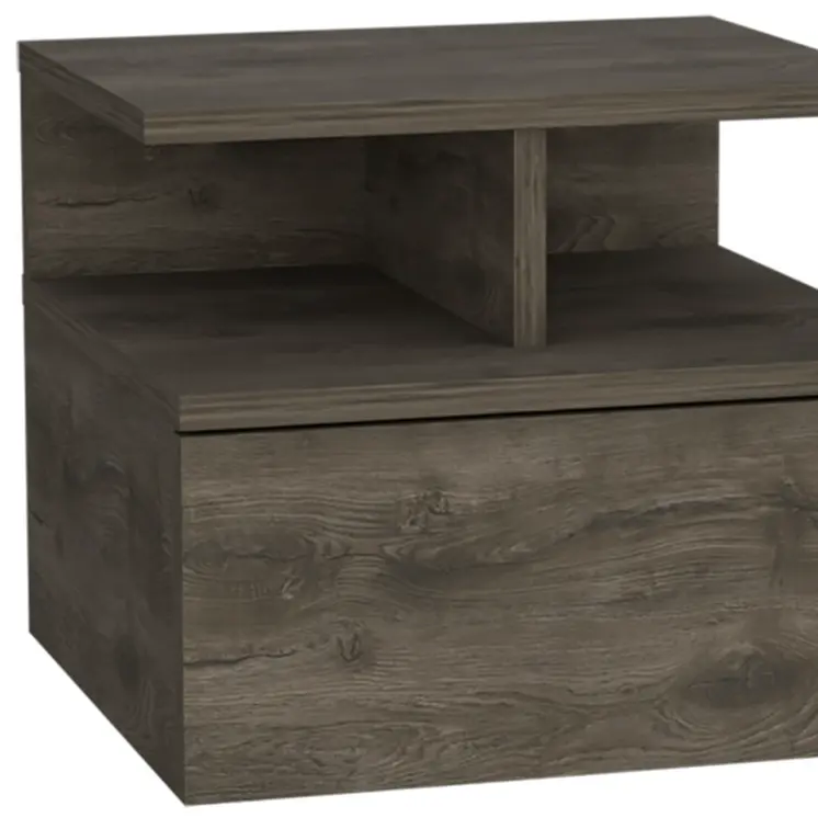 12" Brown Wood One Drawer Floating Nightstand