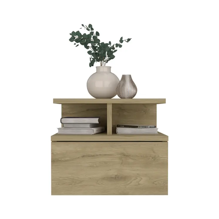 12" Beige Wood One Drawer Floating Nightstand
