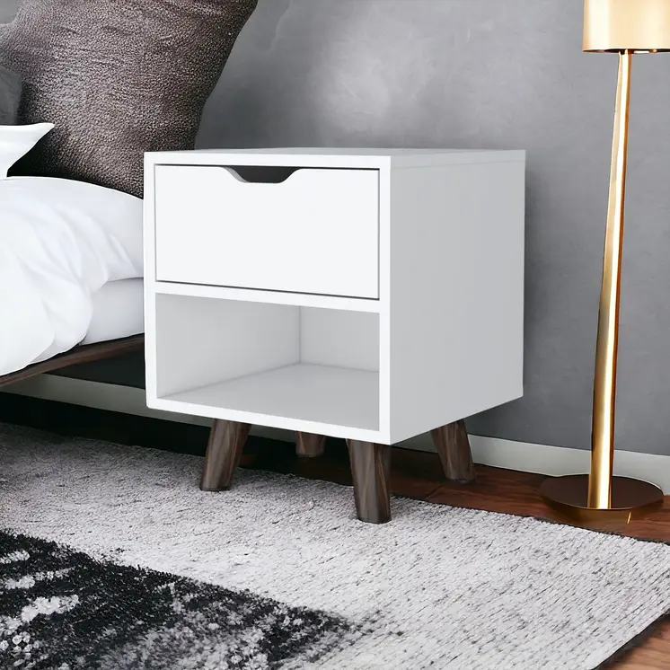 19" White Wood One Drawer Nightstand