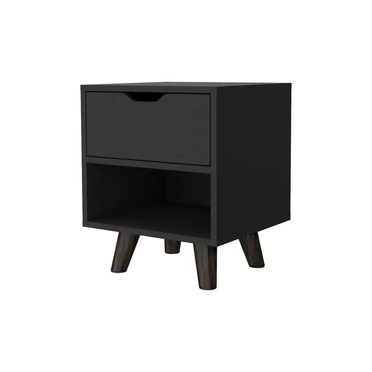 19" Black Wood One Drawer Nightstand