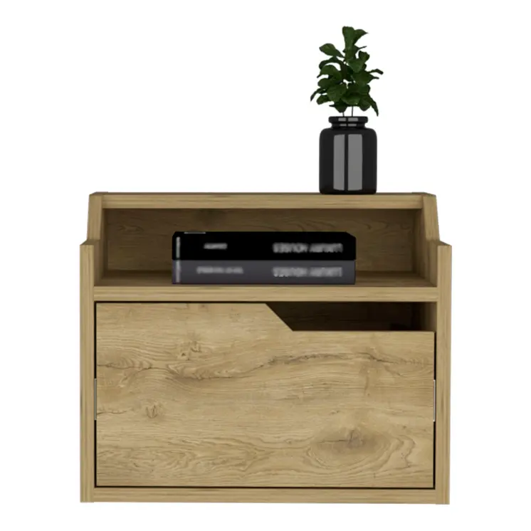 13" Beige Wood One Drawer Floating Nightstand
