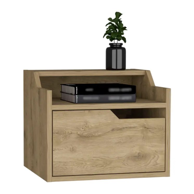 13" Beige Wood One Drawer Floating Nightstand