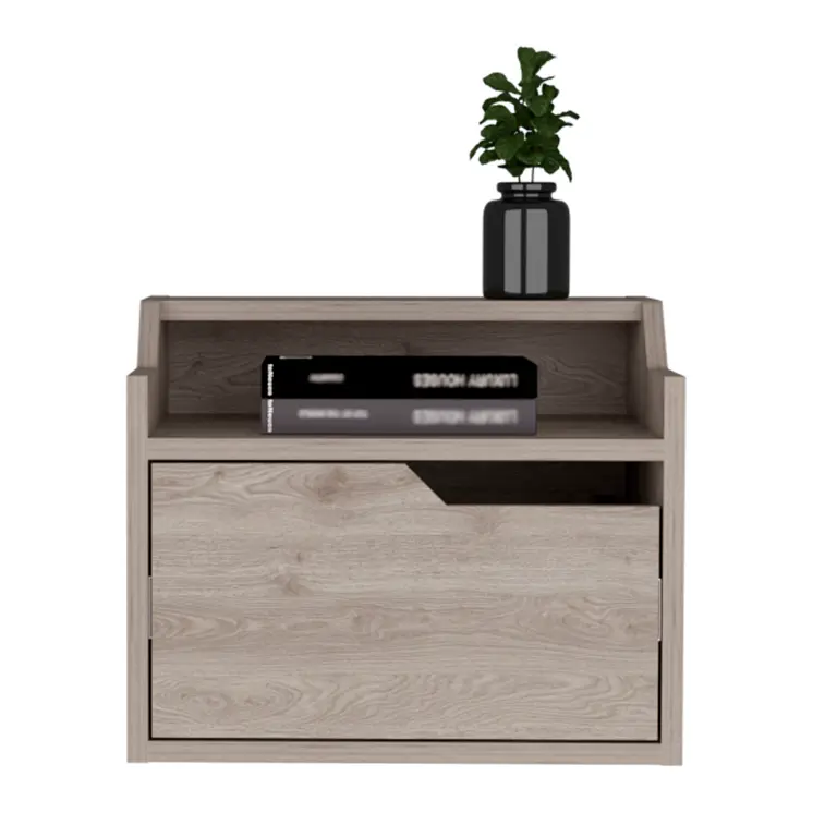 13" Gray Wood One Drawer Floating Nightstand