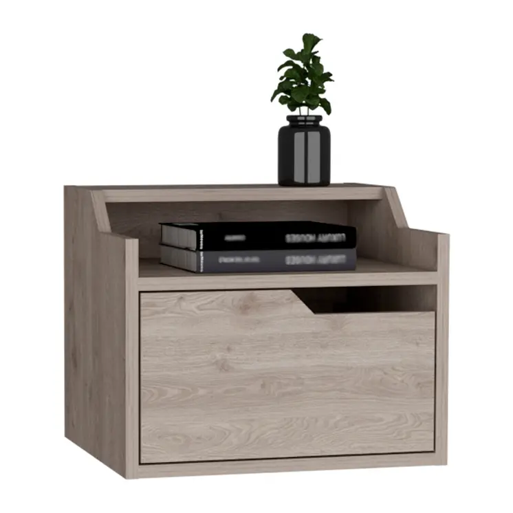 13" Gray Wood One Drawer Floating Nightstand