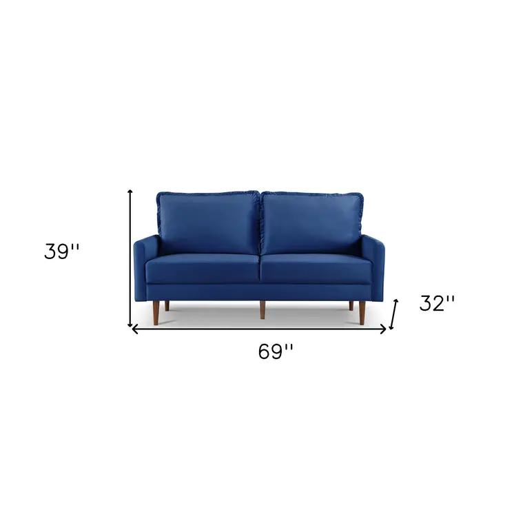 69" Blue Velvet Sofa With Dark Brown Legs