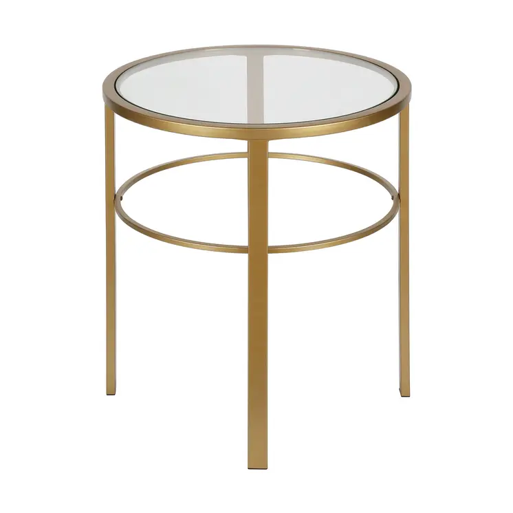 22" Brass And Clear Glass And Steel Round End Table