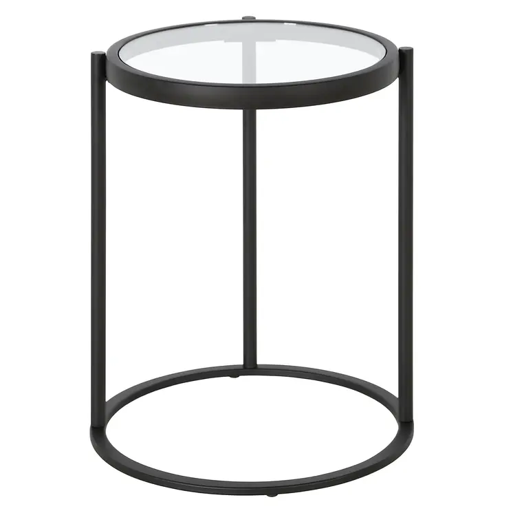 20" Black And Clear Glass And Steel Round End Table