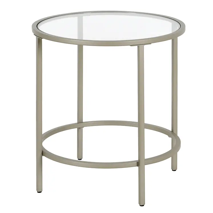 22" Silver And Clear Glass And Steel Round End Table