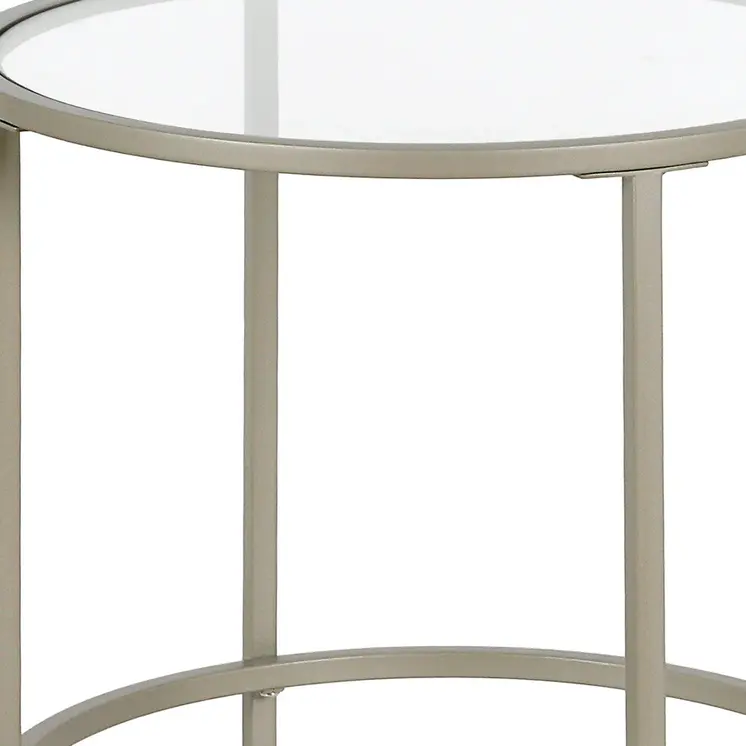 22" Silver And Clear Glass And Steel Round End Table