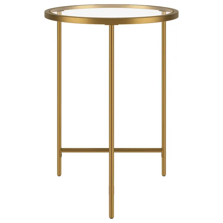 24" Gold And Clear Glass And Steel Round End Table