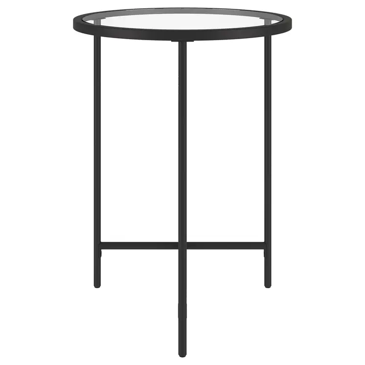 24" Black And Clear Glass And Steel Round End Table