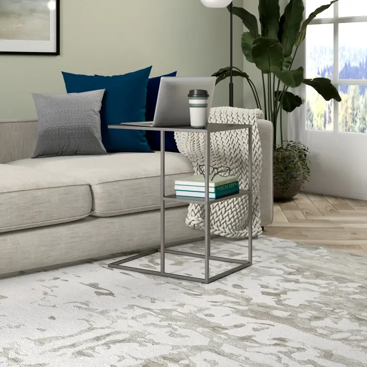 24" Gray Steel End Table With Shelf