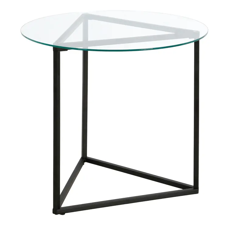 22" Black And Clear Glass And Steel Round End Table