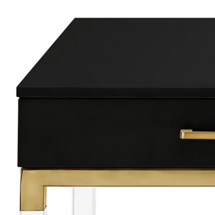 47" Black Gold And Clear Wood Acrylic And Steel Coffee Table