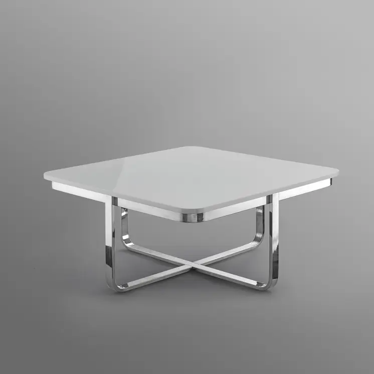 35" Light Gray And Silver Metallic Wood And Stainless Steel Square Coffee Table