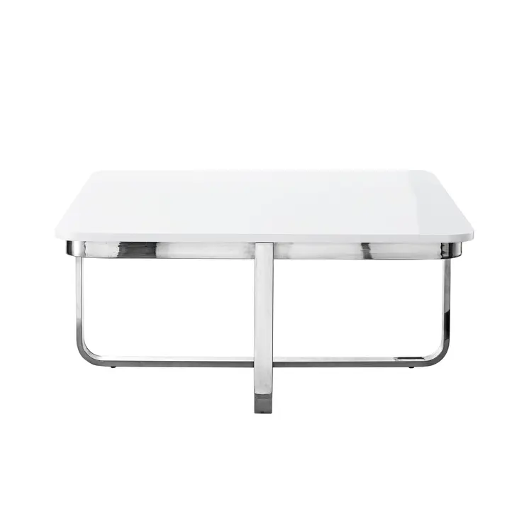 35" White And Silver Metallic Stainless Steel Square Coffee Table