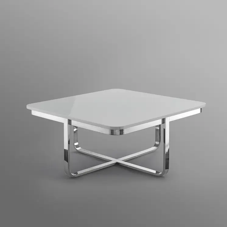 35" White And Silver Metallic Stainless Steel Square Coffee Table