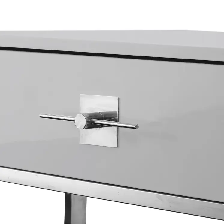 47" Light Gray And Silver Metallic Stainless Steel Coffee Table With Two Drawers