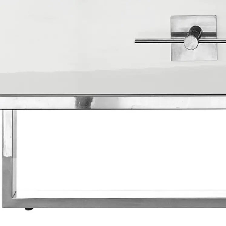 47" White And Silver Metallic Wood And Stainless Steel Coffee Table