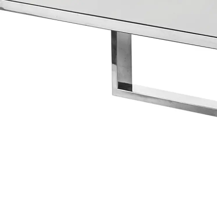 47" White And Silver Metallic Wood And Stainless Steel Coffee Table
