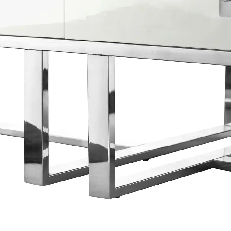 47" White And Silver Metallic Wood And Stainless Steel Coffee Table
