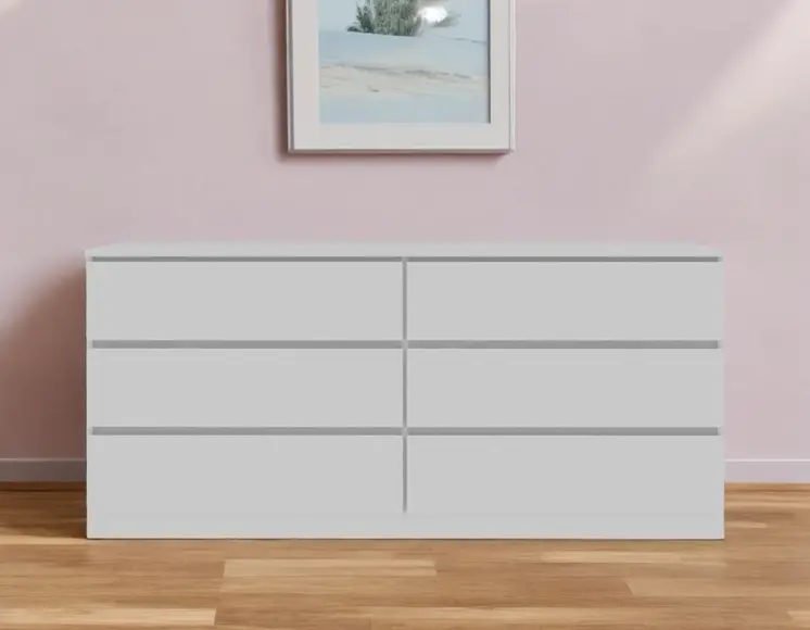 61" White Six Drawer Double Dresser