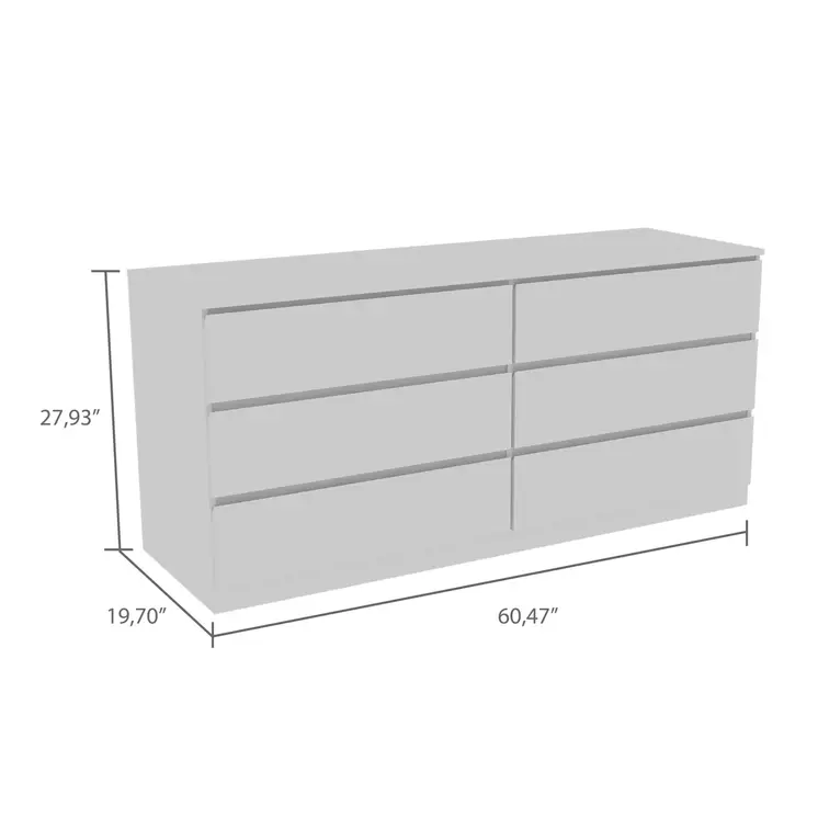 61" White Six Drawer Double Dresser