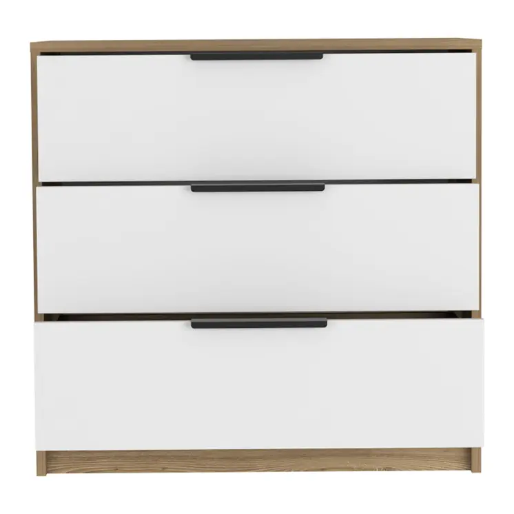 28" White and Natural Three Drawer Dresser