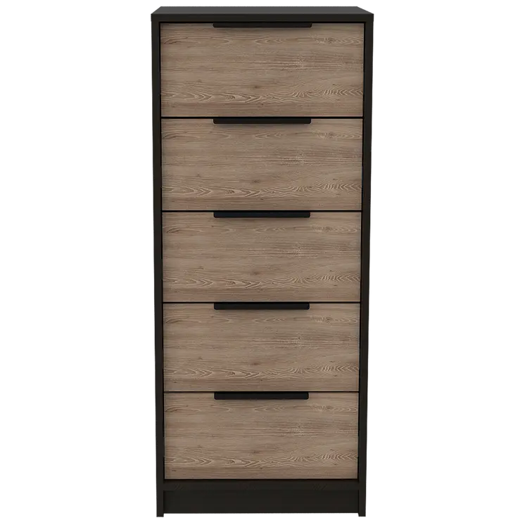 18" Brown and Black Five Drawer Standard Chest