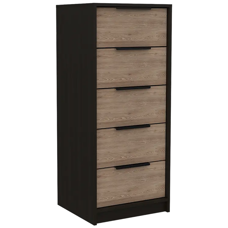 18" Brown and Black Five Drawer Standard Chest