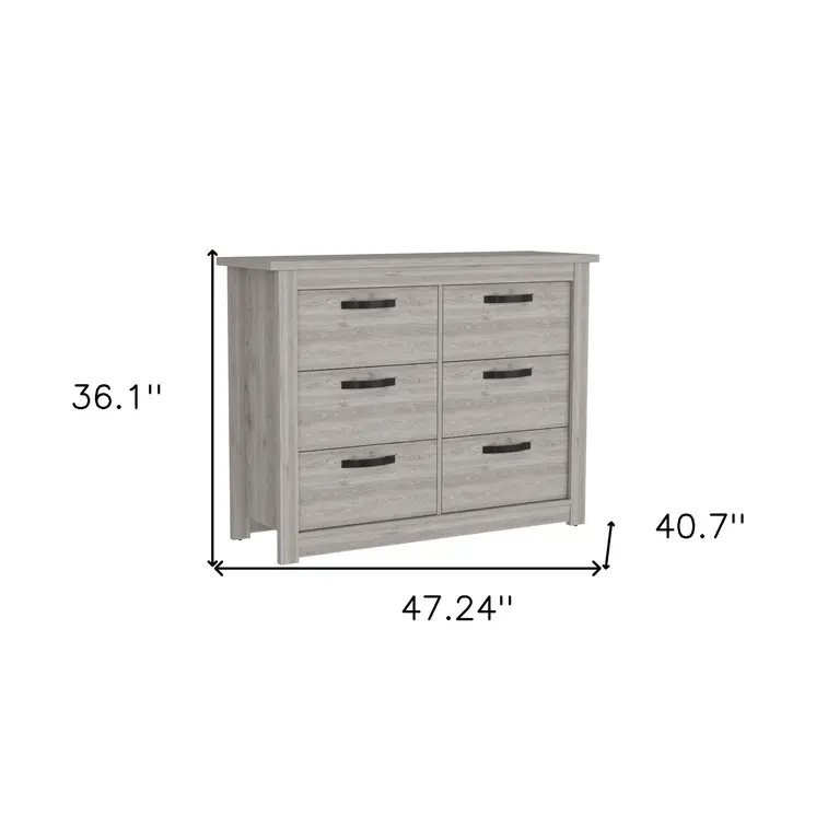 47" Light Gray Six Drawer Double Dresser