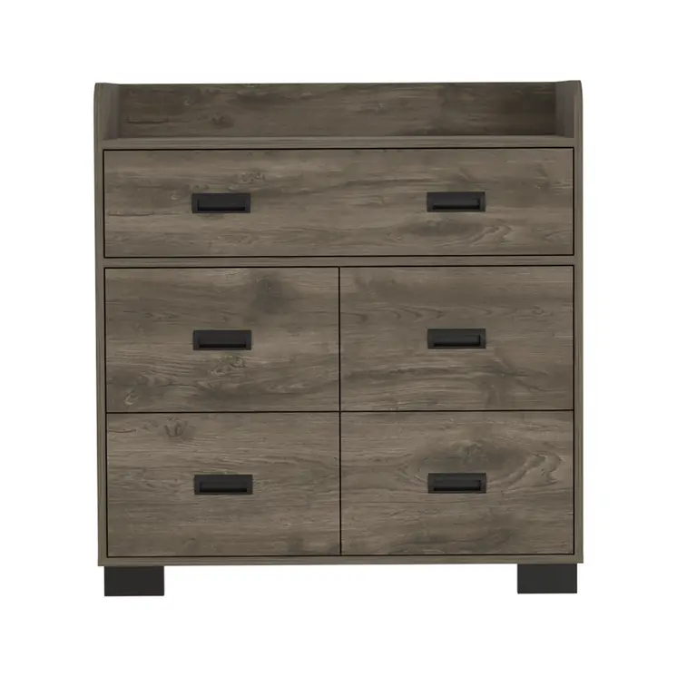 34" Dark Brown Five Drawer Dresser